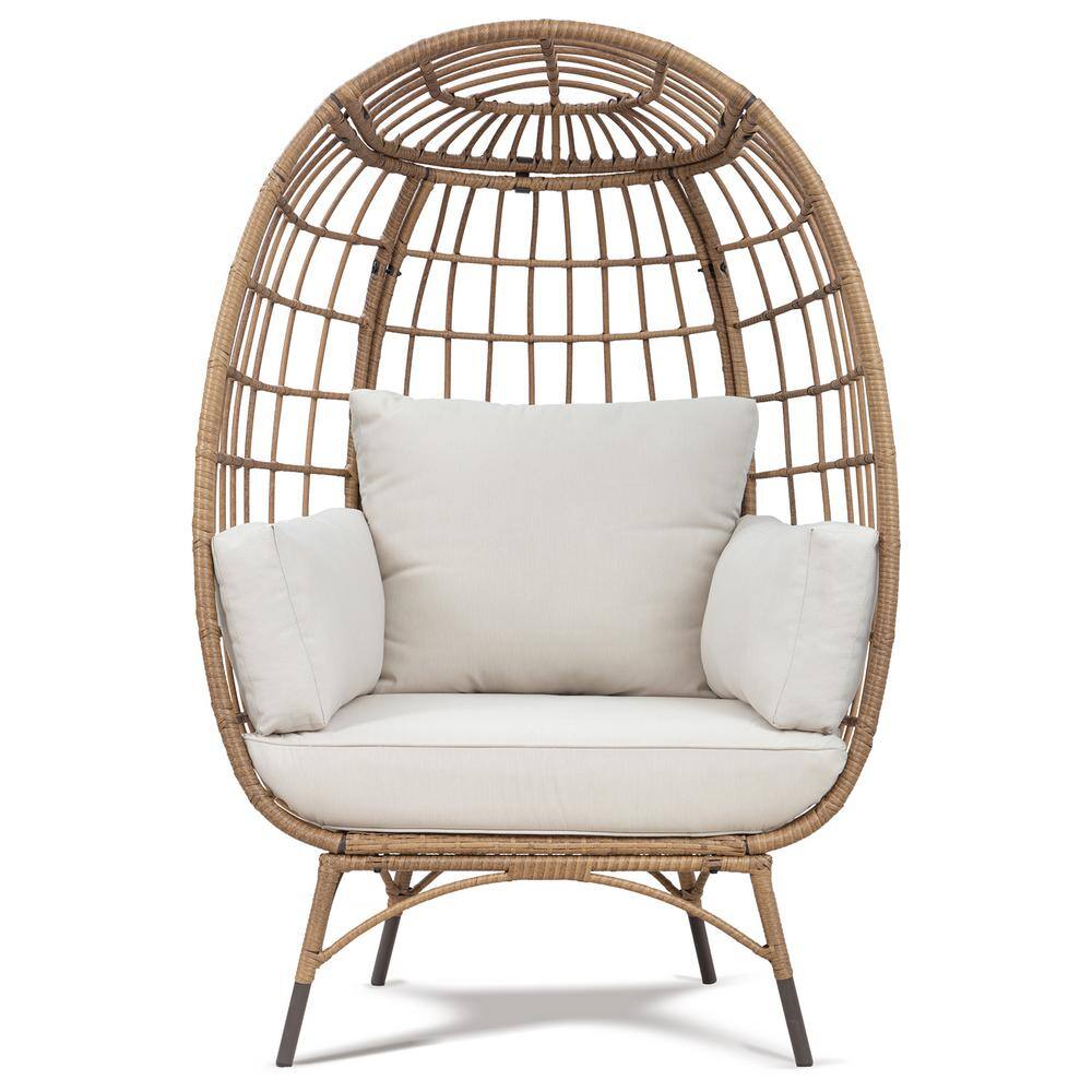 Outdoor Patio Yellow Wicker Egg Lounge Chair with Beige Cushions price history on PriceWatchPro