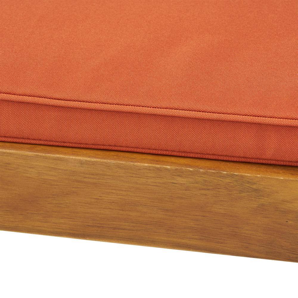Teak Brown Outdoor Chaise Lounge with Rust Orange Cushions