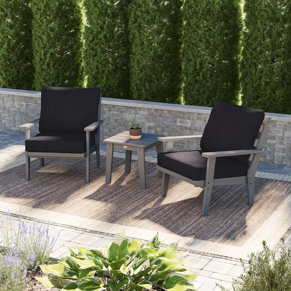 POLYWOOD Grant Park Slate Grey 3-Piece Deep Seating Set with Midnight Linen Cushions