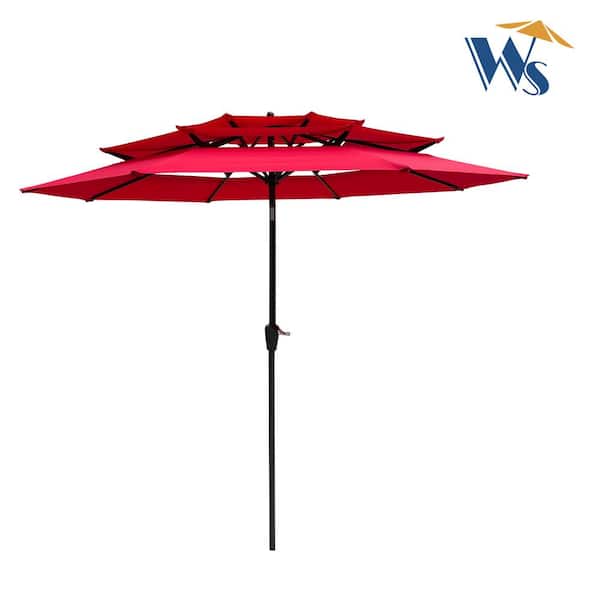 cenadinz 9 ft. 3-Tiers Market Patio Umbrella with Crank and tilt and Wind Vents in Red