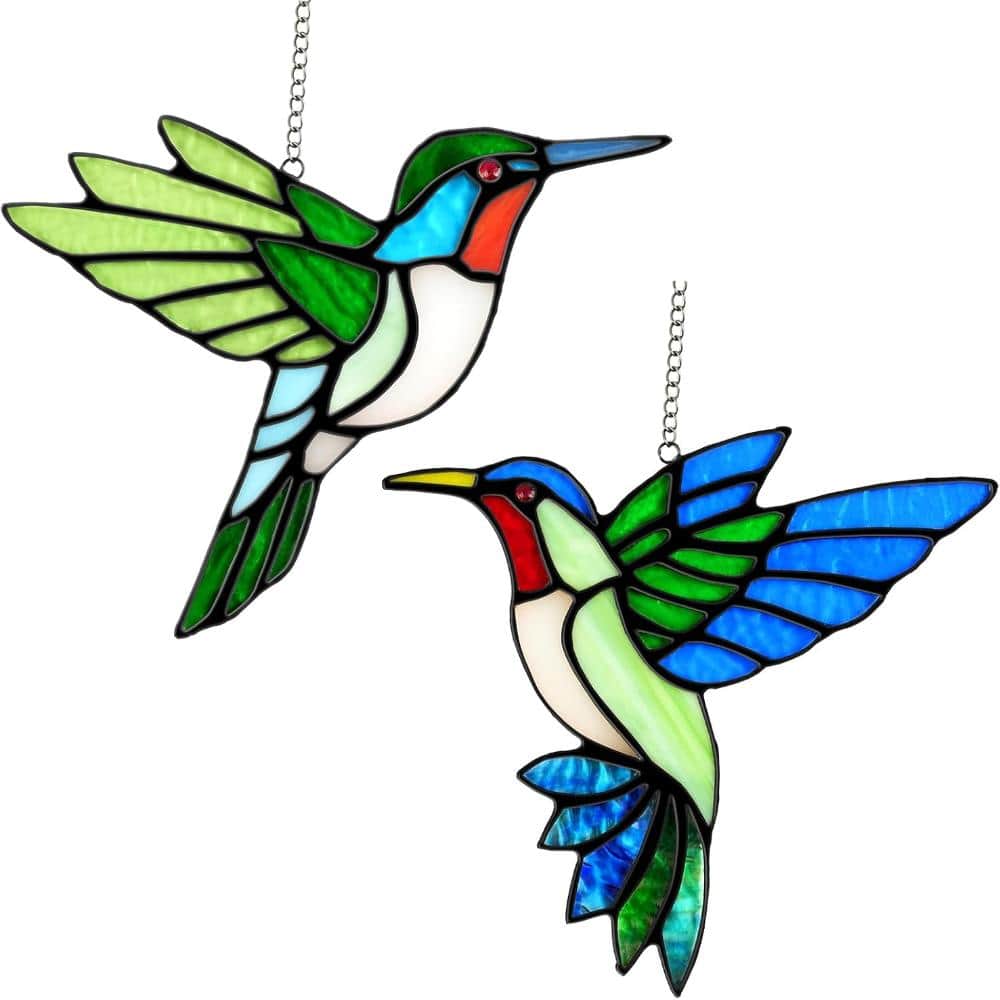 2 Pack Hummingbird Stained Glass Window Hanging, 6 Inch Real Glass Suncatchers with Copper Foil Edges price history on PriceWatchPro