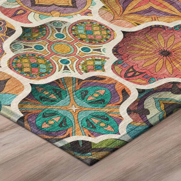 Chantille Machine Washable Indoor/Outdoor Abstract ACN2878 Coral 8 ft. x 8 ft. Round Rug
