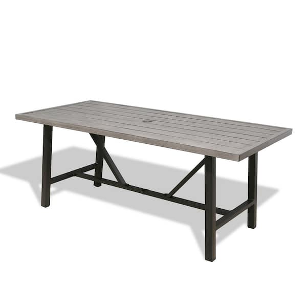 ULAX FURNITURE Rectangular Metal Outdoor Dining Table with Umbrella Hole