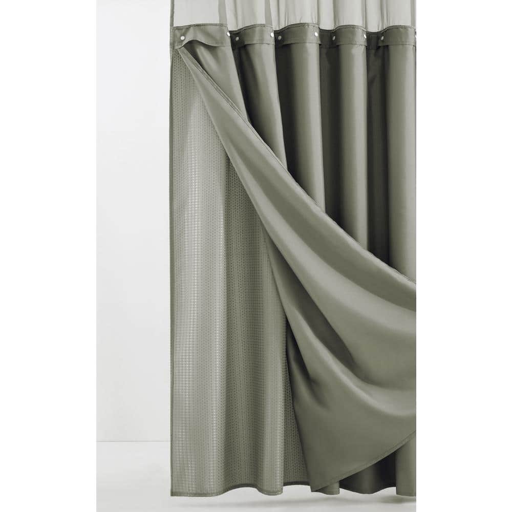 Gray Waffle Weave Fabric Shower Curtain with Detachable Liner