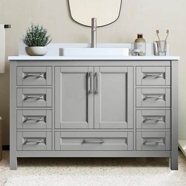 Bentworth 48 in. Single Semi-Recessed Sink Light Gray Bath Vanity with White Engineered Marble Top (Assembled)