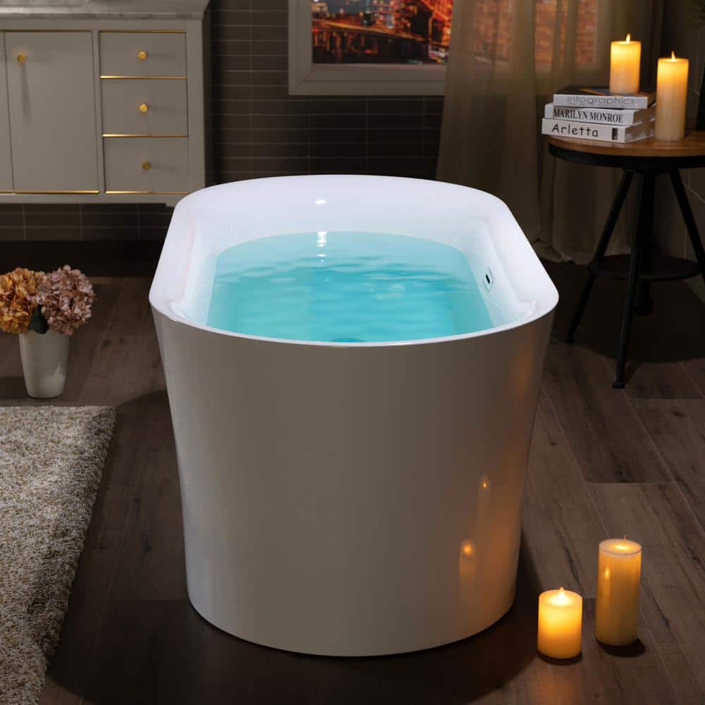 White Acrylic Freestanding Oval Soaking Bathtub