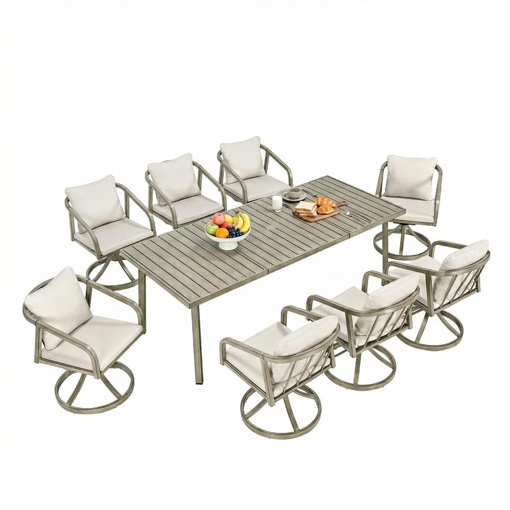 9-Piece Aluminum Outdoor Dining Set with Beige Cushioned Swivel Dining Chairs and Rectangular Patio Table price history on PriceWatchPro