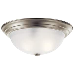 Ceiling Space 15.25 in. 3-Light Brushed Nickel Traditional Hallway Flush Mount Ceiling Light with Stain Etched Glass