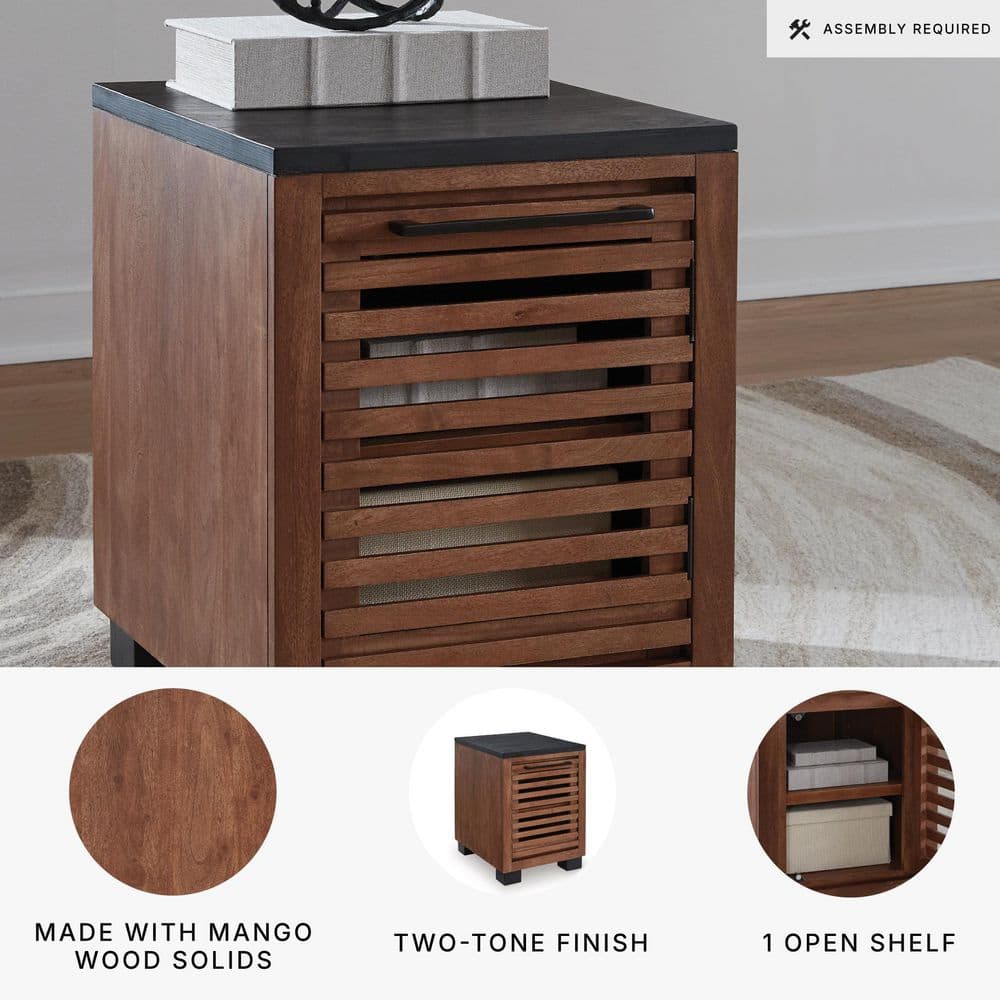 Kallari 18 in. Black/Dark Bown Rectangle MDF End Table with Solid Wood Frame - thumbnail 7