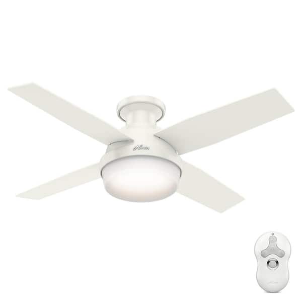 Hunter Dempsey 44 In Low Profile Led Indoor Fresh White Ceiling Fan With Universal Remote 59244 The Home Depot - Low Profile Ceiling Fan No Light Home Depot