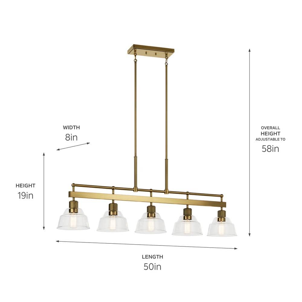 Eastmont Brushed Brass 5-Light Linear Chandelier with Clear Glass Shades