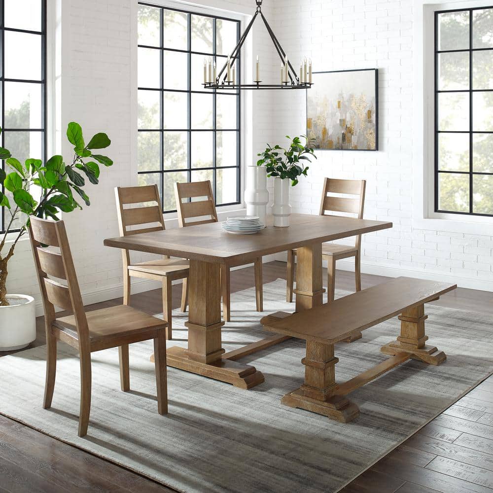 Rustic Brown Solid Wood 6-Piece Dining Set with Ladderback Chairs