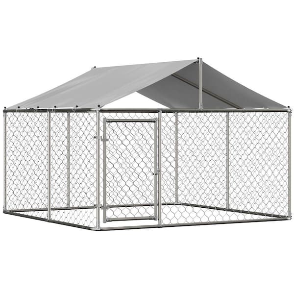 Amucolo 118 in. W x 118 in. D x 71 in. H Silver Galvanized Outdoor Heavy-Duty Dog Kennel Dog Pens