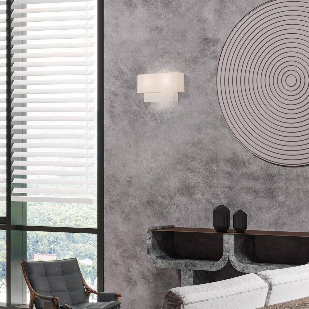 Claremont English Bronze Dual-Light Wall Sconce with Off-White Shades