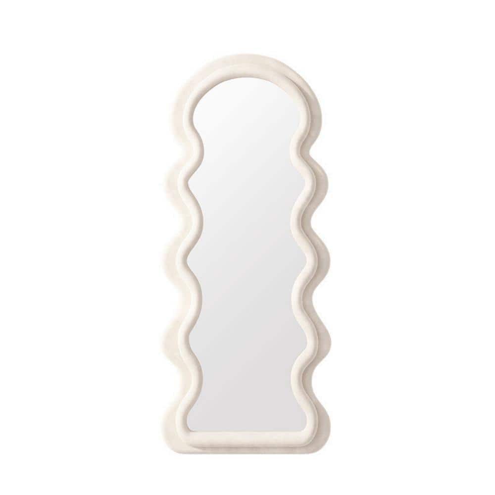 Cream White 24 in. W x 63 in. H Full Length Mirror Wavy Floor Mirror Arched