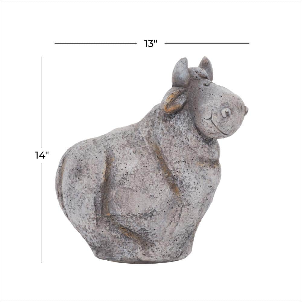 Gray Textured Polystone Indoor Outdoor Cow Garden Sculpture