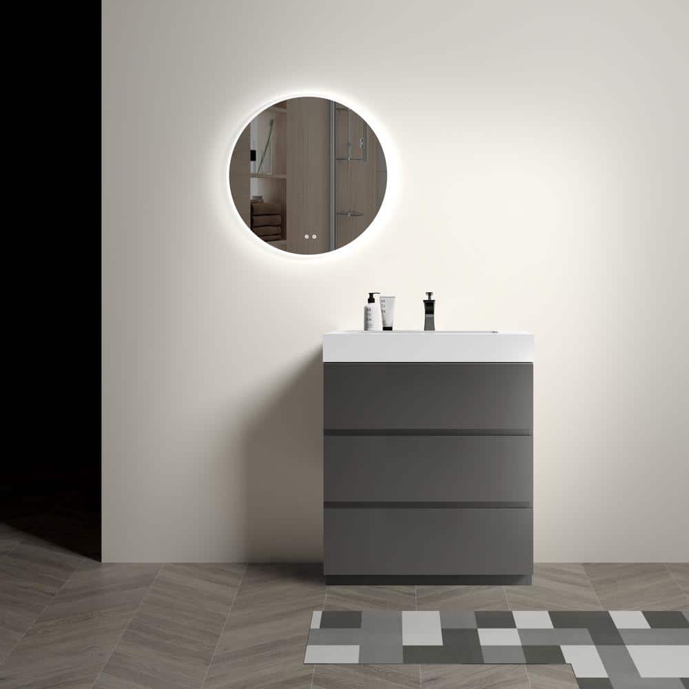 30 in. W x 18 in. D x 37 in. H Freestanding Bath Vanity in Gray with White 