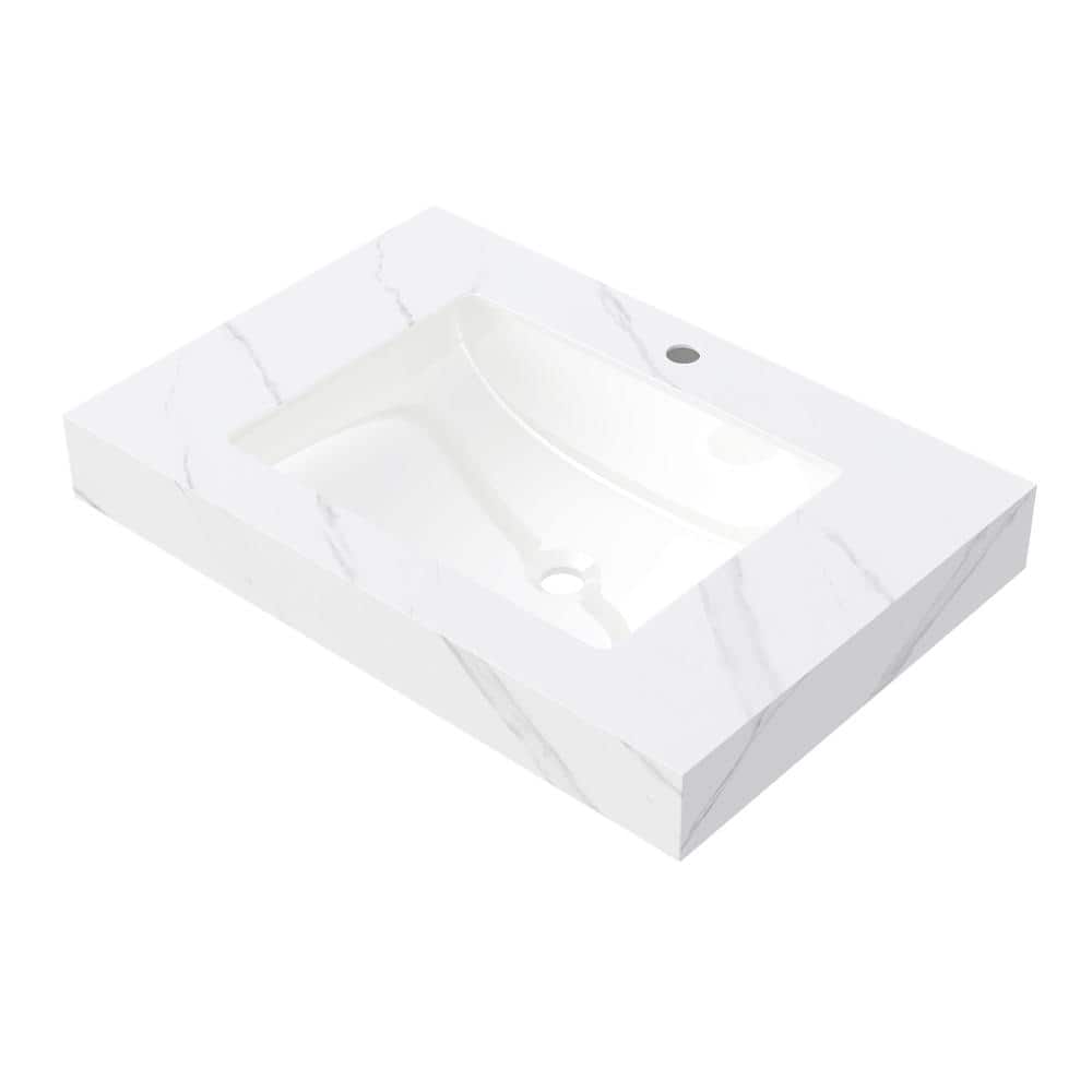 30 in.W x 19 in.D Carrara White Sintered Stone Countertop,White Ceramic Sink,Pre-drilled Single Faucet Hole price history on PriceWatchPro