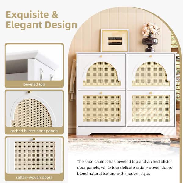 ヒールラック 35.4 in. H x 42.1 in. W White Wood 12-Pair Shoe Storage Cabinet