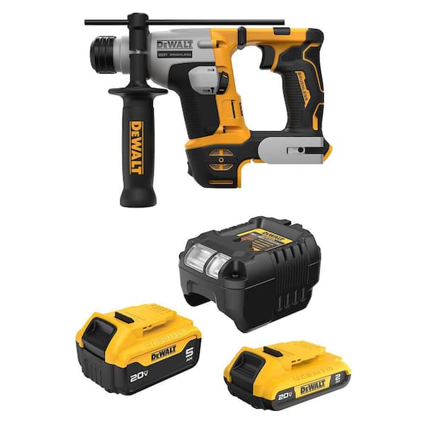 ATOMIC 20V MAX Lithium-Ion Cordless Brushless Ultra-Compact 5/8 in. SDS Plus Hammer Drill with 5 Ah and 2 Ah Batteries