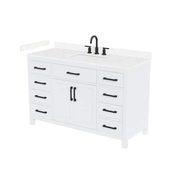 Beckett 54 in. Single Freestanding White Bath Vanity with Carrara Cultured Marble Top