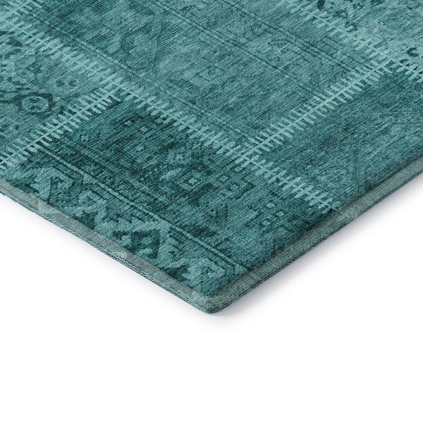 Mayfield Premium Machine Washable Indoor/Outdoor Geometric AMF635 Turquoise 8 ft. x 10 ft. Area Rug