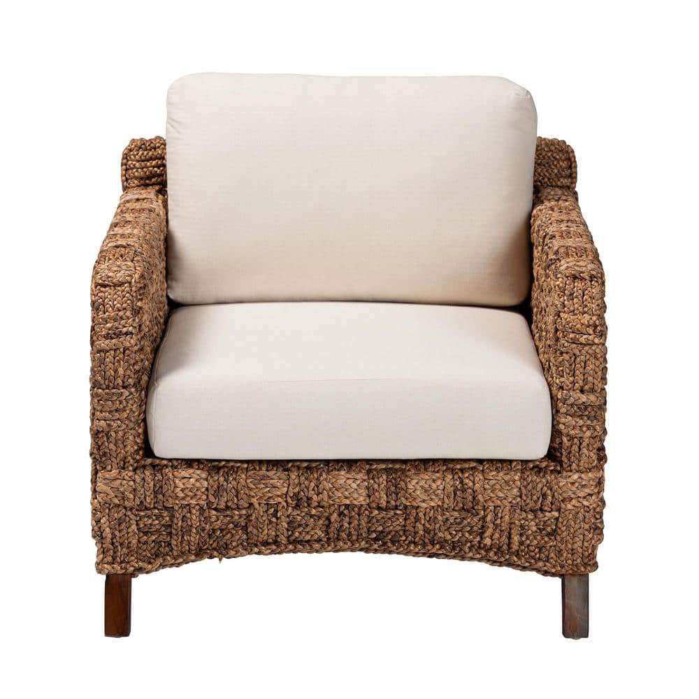 Vevina Mahogany and Woven Seagrass Arm Chair with Cushions
