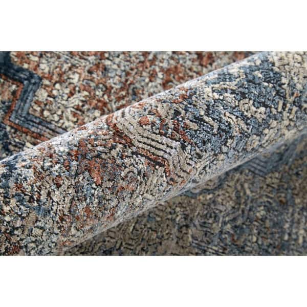 2 ft. x 8 ft. Blue, Gray Floral Area Rug