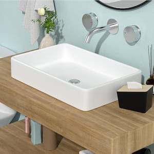 24 in . Ceramic Rectangular Vessel Bathroom Sink in White