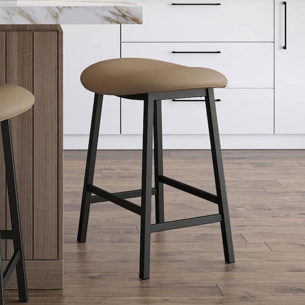 Winston 26.5 in. Light Brown PVC / Black Metal Counter Stool