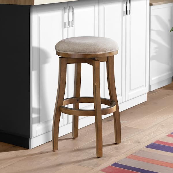 Alaterre Furniture Ellie 30 in. Brown Bar Height Backless Wood Stool with Cushioned Seat