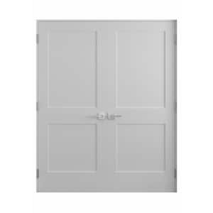 64 in. x 80 in. Bi-Parting Solid Core Primed Composite Double Prehung French Door Catch Ball and Satin Nickel Hinges