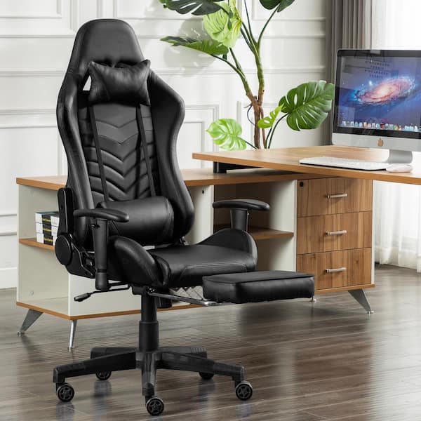 Costway Black Vinyl Seat Massage Gaming Chairs with Arms HW66144BK - The  Home Depot