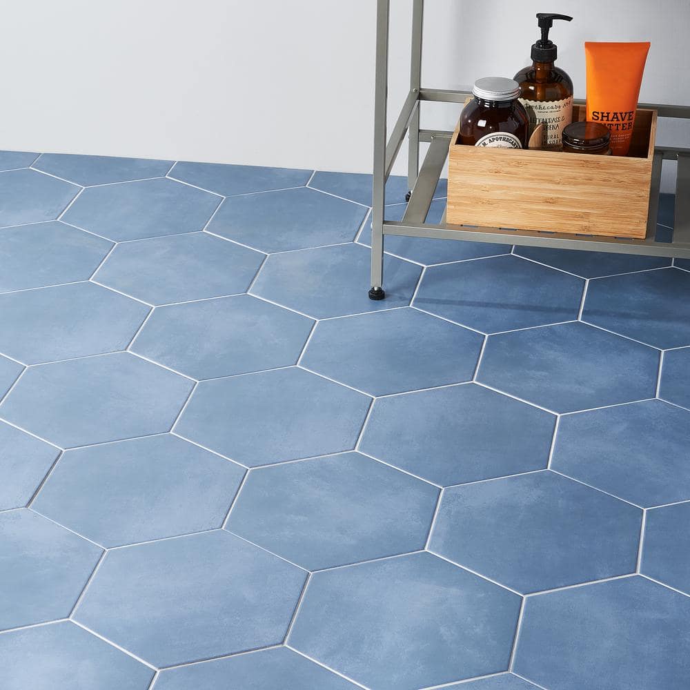 Eclipse Blue 8" Hexagon Matte Porcelain Floor and Wall Tile