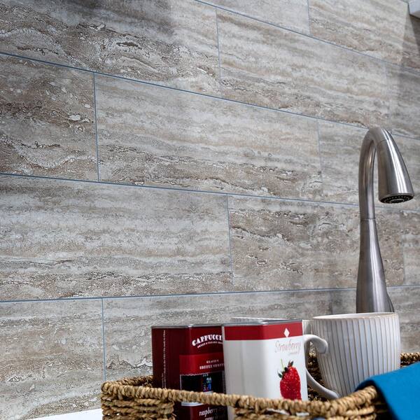 Grecian Earth 22.8 in. L x 7.31 in. W Waterproof Adhesive No Grout Vinyl Wall Tile (11 sq. ft./Case)