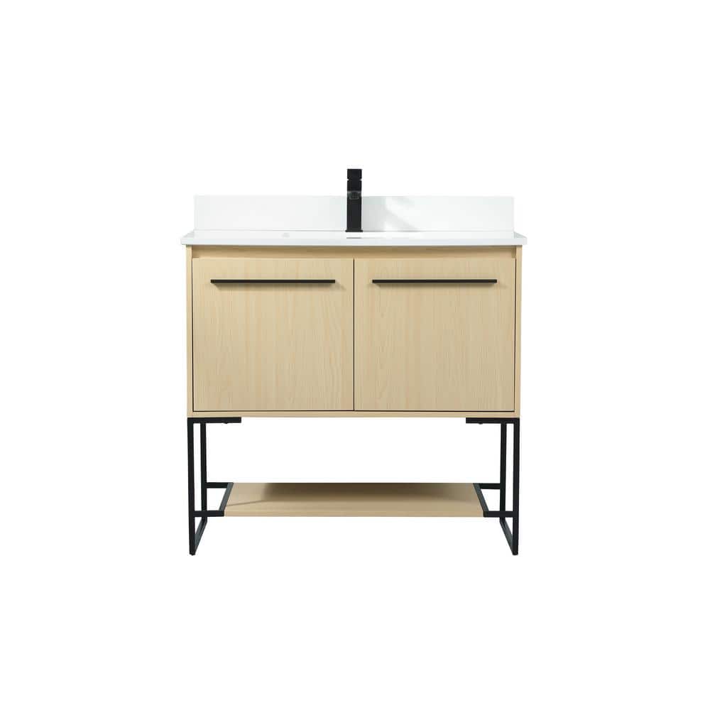 36 in. W Single Bath Vanity in Maple with Engineered Stone Vanity Top in Iv