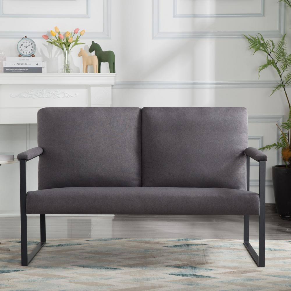 49.2 in. W Square Arm Linen Blend Modern Rectangle Sofa in. Dark Gray