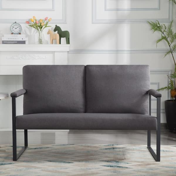 AndMakers 49.2 in. W Square Arm Linen Blend Modern Rectangle Sofa in. Dark Gray