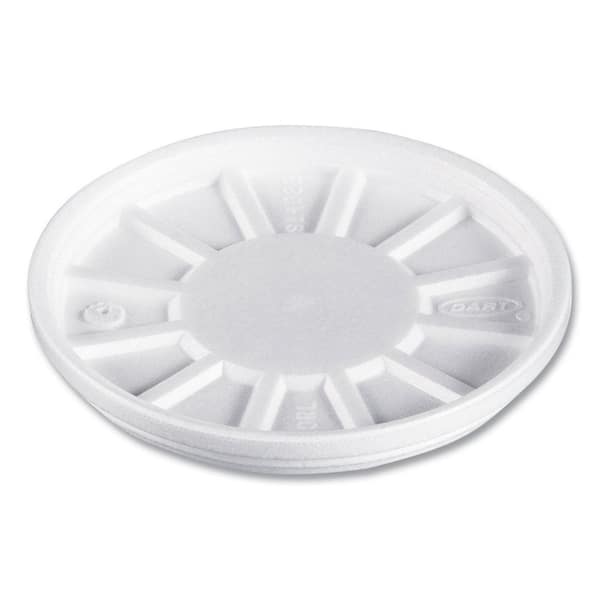 DART White Vented Disposable Foam Cup Lids, Fits 6 oz. to 32 oz. Cups, 50 Pack, 10 Packs / Carton
