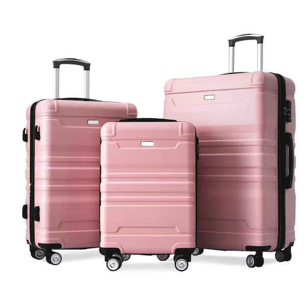 Merax Pink Lightweight 3-Piece Expandable ABS Hardshell Spinner Luggage Set with TSA Lock