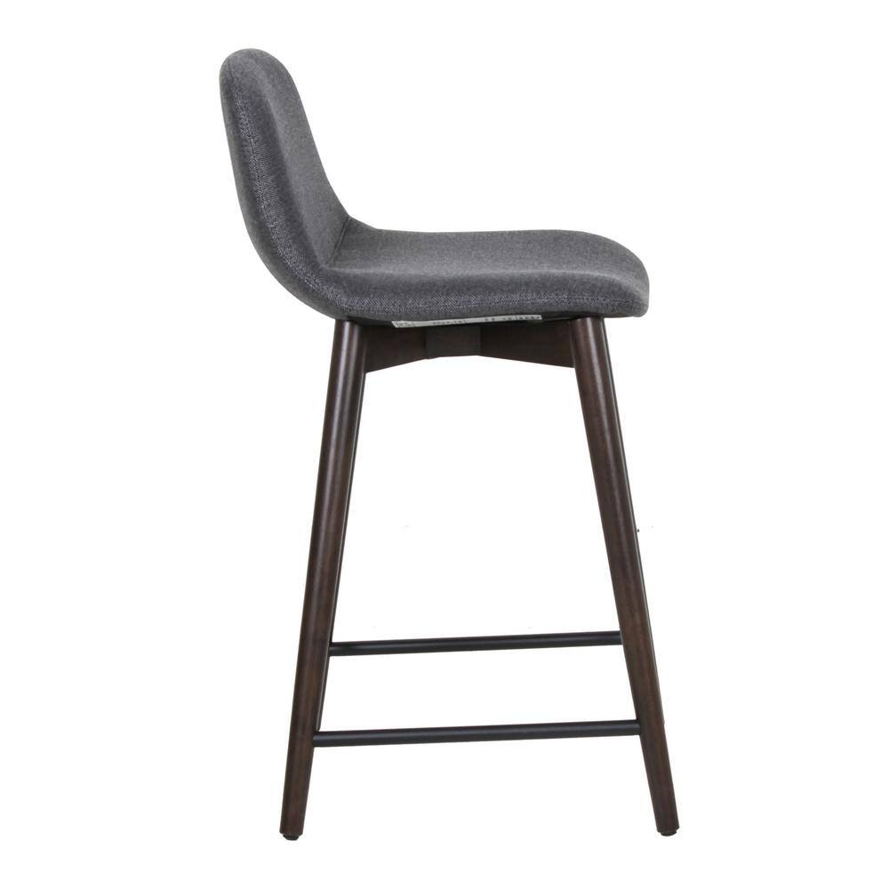 Gray Upholstered Solid Wood Counter Stool with Footrest
