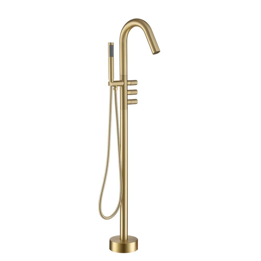Freestanding Floor Mount 3-Handle Bath Tub Filler Faucet with Handheld Show