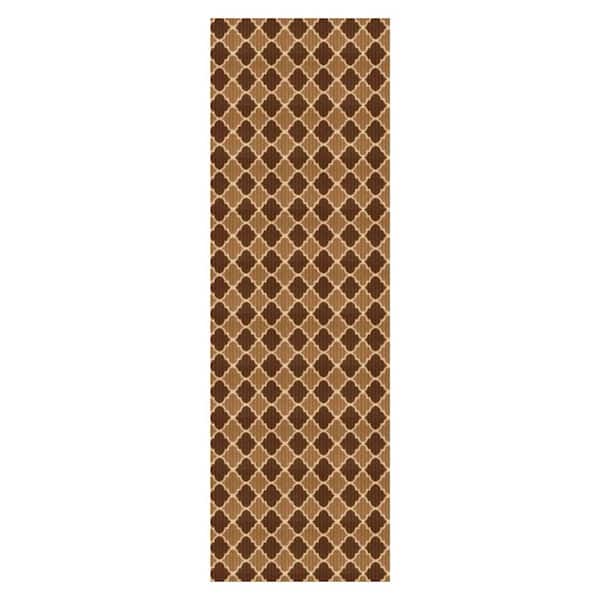 Heavy Duty Beige and Brown 31 in. W x 15 ft. L Indoor/Outdoor Trellis Runner Rug