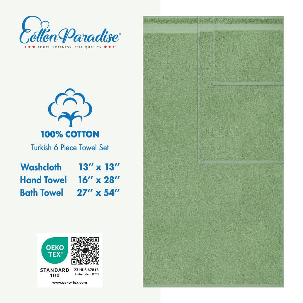 Sage Green Turkish Cotton 6-Piece Bathroom Towel Set
