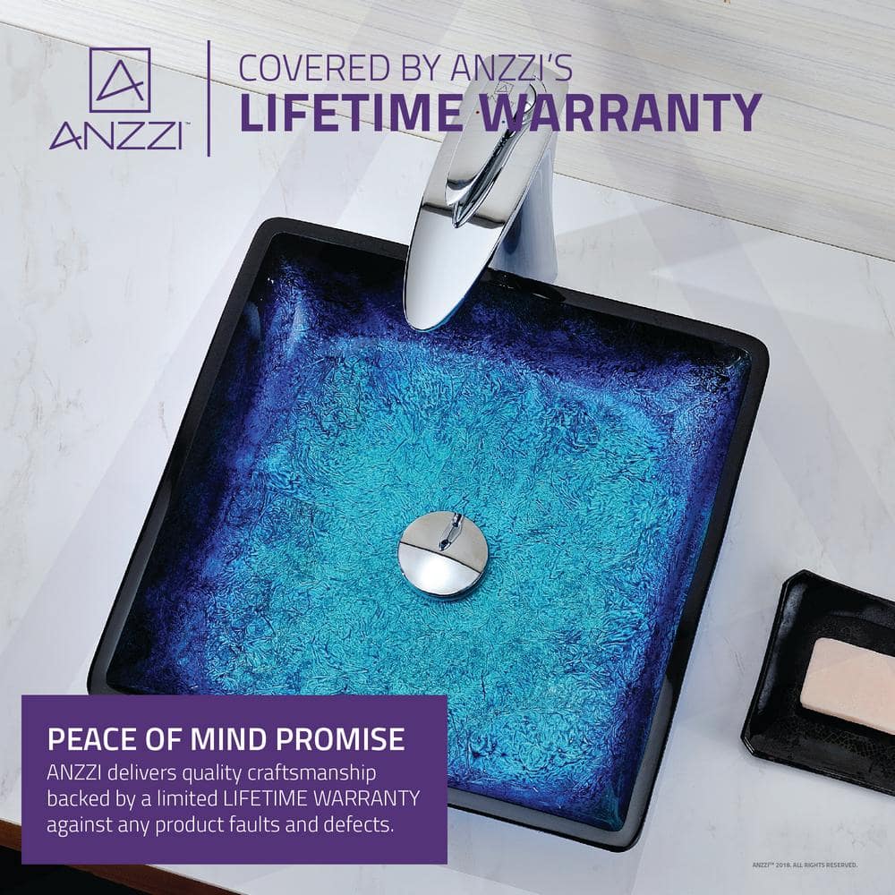 Blazing Blue Tempered Glass Square Above-Counter Vessel Sink