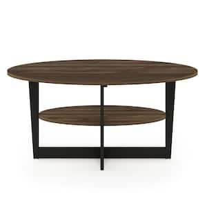 Jaya 36 in. Columbia Walnut Medium Oval Wood Coffee Table with Shelf