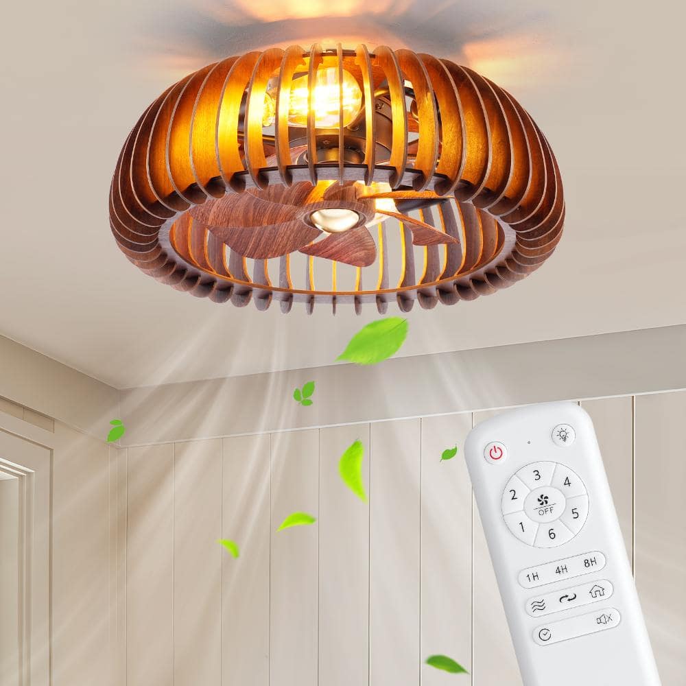 20 in. Walnut Caged Wood Flush Mount Ceiling Fan with Remote Control, 6 Speeds Reversible DC Motor (No Bulbs) price history on PriceWatchPro