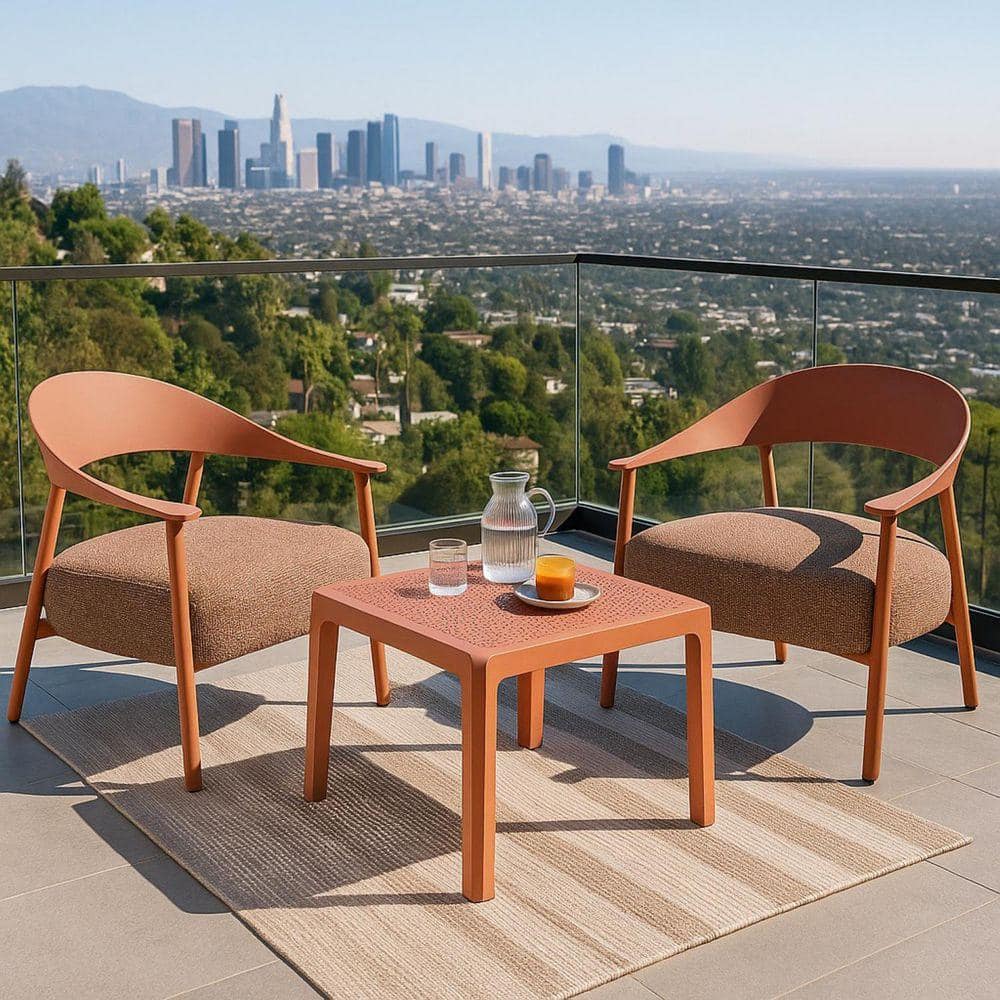 Verra 3-Piece Orange Plastic and Steel Outdoor Bistro Set Frame