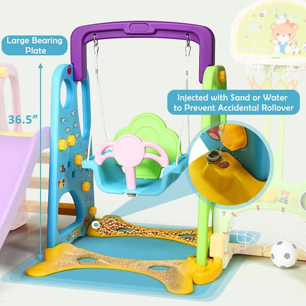 6-in-1 Toddler Climber and Swing Set with Basketball Hoop and Football Gate Backyard