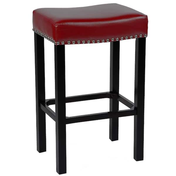 Armen Living Tudor 26 in. Red Bonded Leather with Chrome Nailhead Accents Backless Stationary Bar Stool